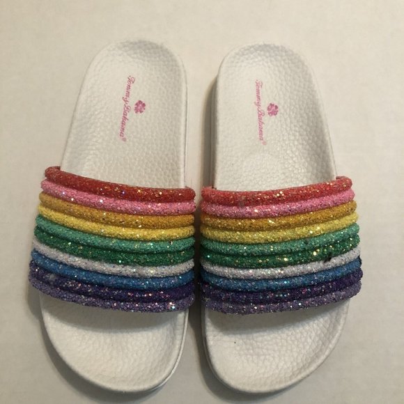 Tommy Bahama Other - Rainbow Glitter Kids US Size 1 White Slides Pool Sandals by Tommy Bahama Youth